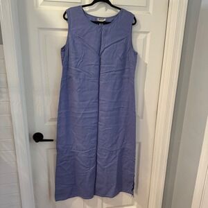 Bridgewater Studio Linen Maxi Dress Womens 16WT Blue Good Sleeveless Side Button